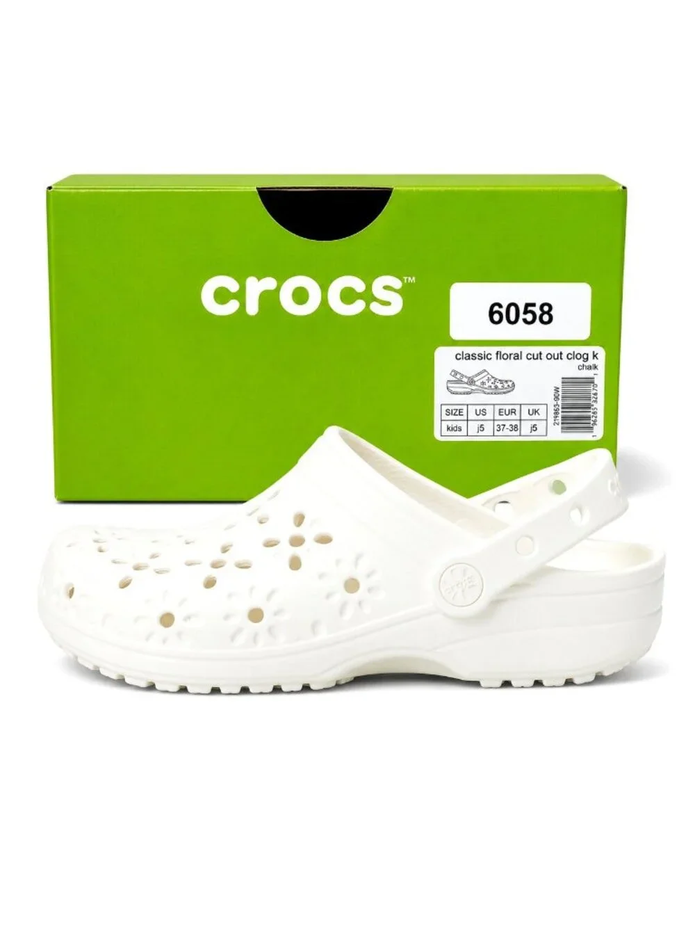 Crocs Floral Cutout Clogs Girls J5 Chalk White Kids Slip On Water Shoes